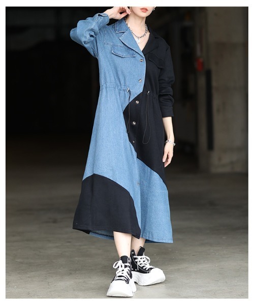 Sawa a la mode(サワアラモード)の「異素材MIXドロストシャツワンピース(シャツワンピース・レディース・ブラック/グレー・FREE)」の21枚目の写真