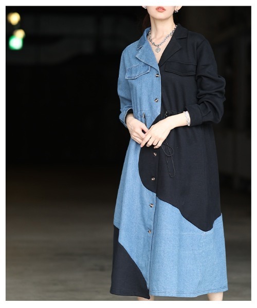Sawa a la mode(サワアラモード)の「異素材MIXドロストシャツワンピース(シャツワンピース・レディース・ブラック/グレー・FREE)」の22枚目の写真