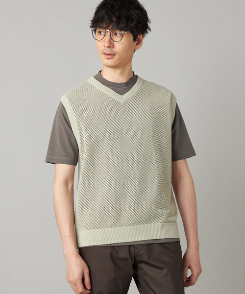 COMME CA MEN(コムサメン)の「ペーパーヤーン メッシュ切り替え ニットベスト(ニット/セーター・メンズ・ブラック/チャコールグレー/ライトグレー・M/L)」の1枚目の写真