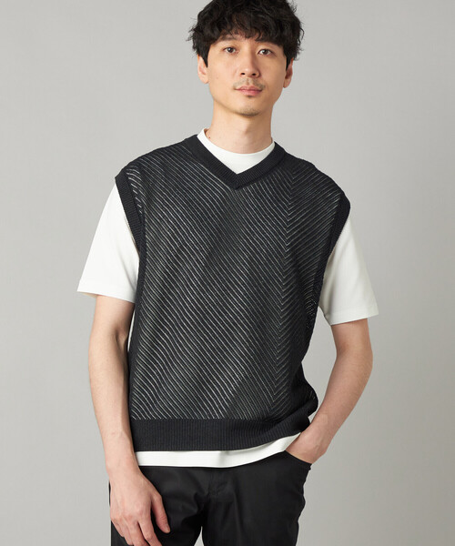 COMME CA MEN(コムサメン)の「ペーパーヤーン メッシュ切り替え ニットベスト(ニット/セーター・メンズ・ブラック/チャコールグレー/ライトグレー・M/L)」の2枚目の写真