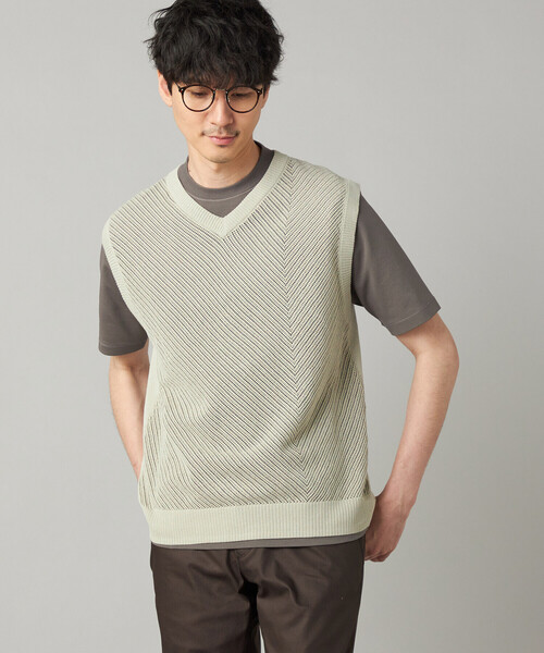 COMME CA MEN(コムサメン)の「ペーパーヤーン メッシュ切り替え ニットベスト(ニット/セーター・メンズ・ブラック/チャコールグレー/ライトグレー・M/L)」の9枚目の写真