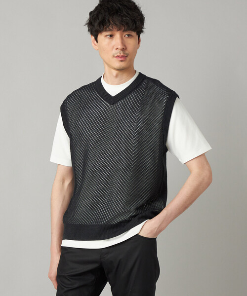 COMME CA MEN(コムサメン)の「ペーパーヤーン メッシュ切り替え ニットベスト(ニット/セーター・メンズ・ブラック/チャコールグレー/ライトグレー・M/L)」の5枚目の写真
