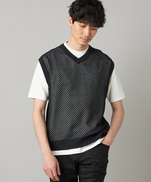 COMME CA MEN(コムサメン)の「ペーパーヤーン メッシュ切り替え ニットベスト(ニット/セーター・メンズ・ブラック/チャコールグレー/ライトグレー・M/L)」の4枚目の写真