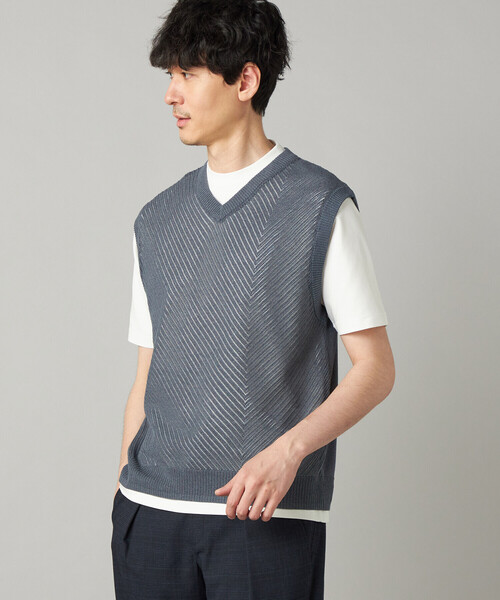 COMME CA MEN（コムサメン）の「ペーパーヤーン メッシュ切り替え ニットベスト（ニット/セーター・メンズ・ブラック/チャコールグレー/ライトグレー・M/L）」の14枚目の写真