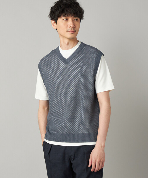 COMME CA MEN（コムサメン）の「ペーパーヤーン メッシュ切り替え ニットベスト（ニット/セーター・メンズ・ブラック/チャコールグレー/ライトグレー・M/L）」の15枚目の写真