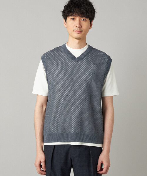 COMME CA MEN（コムサメン）の「ペーパーヤーン メッシュ切り替え ニットベスト（ニット/セーター・メンズ・ブラック/チャコールグレー/ライトグレー・M/L）」の16枚目の写真