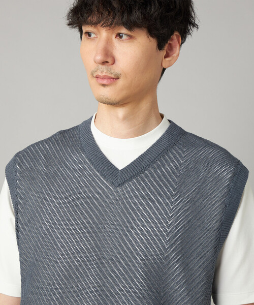COMME CA MEN(コムサメン)の「ペーパーヤーン メッシュ切り替え ニットベスト(ニット/セーター・メンズ・ブラック/チャコールグレー/ライトグレー・M/L)」の20枚目の写真