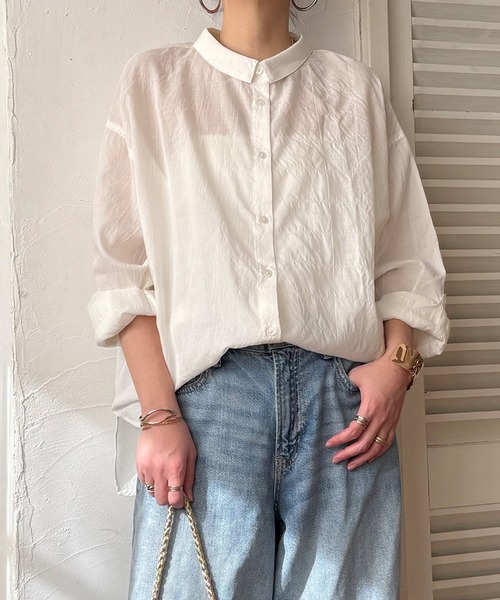 LBC(エルビーシー)の「コットンゆるシャーリング2WAYシャツ(シャツ/ブラウス・レディース・ライトブルー/セージグリーン/イエロー/ホワイト/ピンク・M)」の1枚目の写真