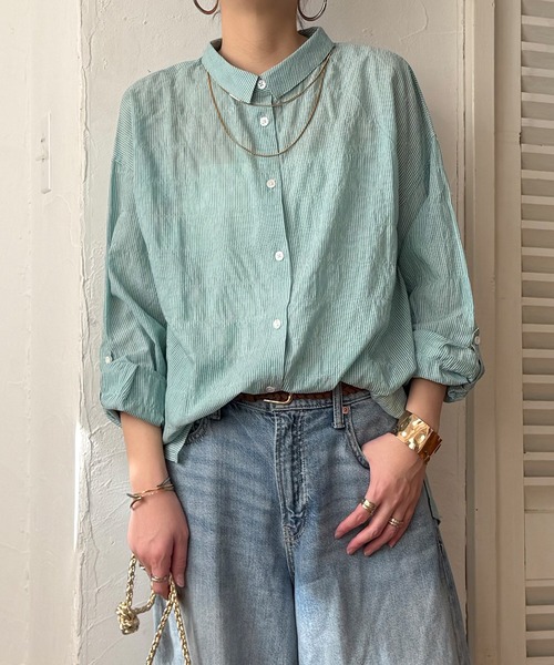 LBC(エルビーシー)の「コットンゆるシャーリング2WAYシャツ(シャツ/ブラウス・レディース・ライトブルー/セージグリーン/イエロー/ホワイト/ピンク・M)」の2枚目の写真