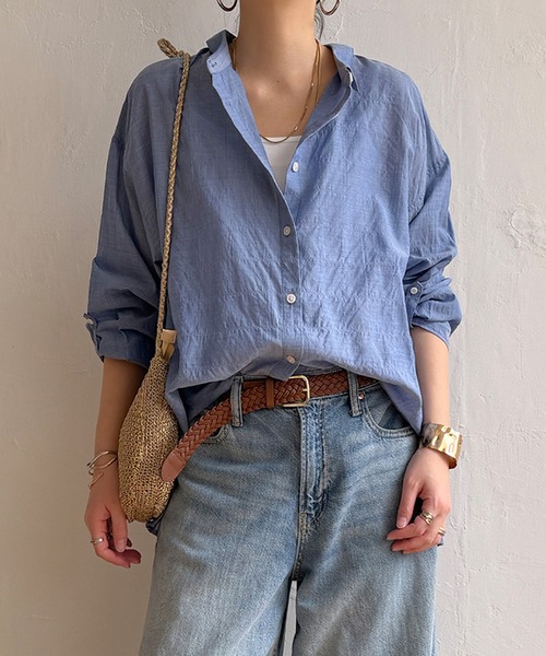 LBC(エルビーシー)の「コットンゆるシャーリング2WAYシャツ(シャツ/ブラウス・レディース・ライトブルー/セージグリーン/イエロー/ホワイト/ピンク・M)」の3枚目の写真