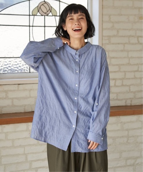 LBC(エルビーシー)の「コットンゆるシャーリング2WAYシャツ(シャツ/ブラウス・レディース・ライトブルー/セージグリーン/イエロー/ホワイト/ピンク・M)」の7枚目の写真