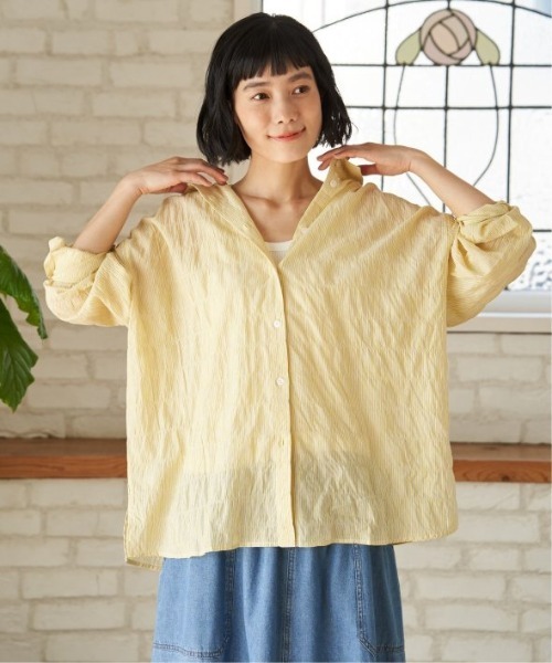 LBC(エルビーシー)の「コットンゆるシャーリング2WAYシャツ(シャツ/ブラウス・レディース・ライトブルー/セージグリーン/イエロー/ホワイト/ピンク・M)」の10枚目の写真