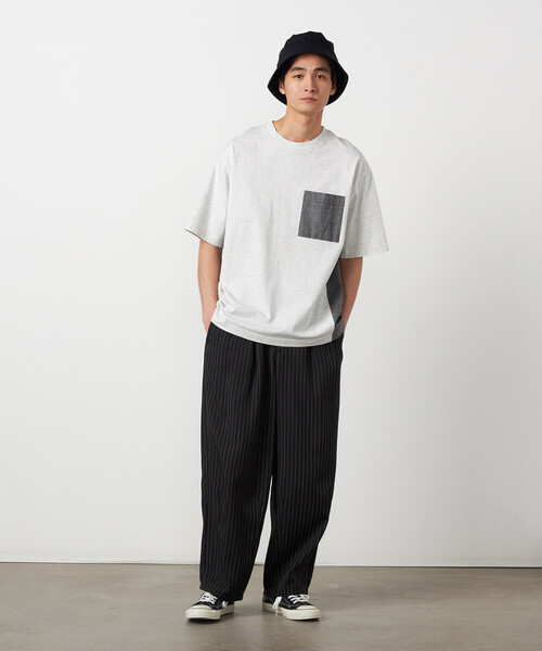 Purple&Yellow（パープルアンドイエロー）の「バックプリント 布帛切り替えTシャツ（Tシャツ/カットソー・メンズ・ブルー/ブラック/オートミール・LARGE/MEDIUM/SMALL）」の4枚目の写真