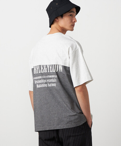 Purple&Yellow（パープルアンドイエロー）の「バックプリント 布帛切り替えTシャツ（Tシャツ/カットソー・メンズ・ブルー/ブラック/オートミール・LARGE/MEDIUM/SMALL）」の6枚目の写真