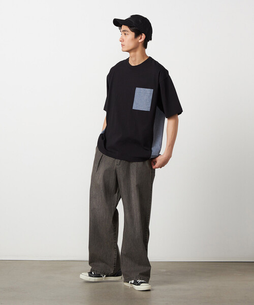 Purple&Yellow（パープルアンドイエロー）の「バックプリント 布帛切り替えTシャツ（Tシャツ/カットソー・メンズ・ブルー/ブラック/オートミール・LARGE/MEDIUM/SMALL）」の7枚目の写真