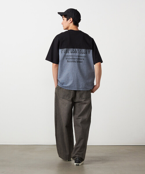 Purple&Yellow（パープルアンドイエロー）の「バックプリント 布帛切り替えTシャツ（Tシャツ/カットソー・メンズ・ブルー/ブラック/オートミール・LARGE/MEDIUM/SMALL）」の8枚目の写真