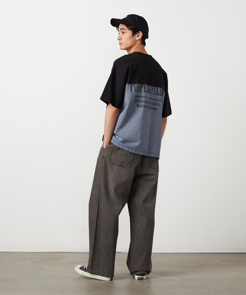 Purple&Yellow（パープルアンドイエロー）の「バックプリント 布帛切り替えTシャツ（Tシャツ/カットソー・メンズ・ブルー/ブラック/オートミール・LARGE/MEDIUM/SMALL）」の9枚目の写真