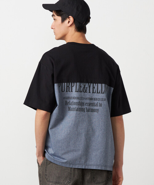 Purple&Yellow（パープルアンドイエロー）の「バックプリント 布帛切り替えTシャツ（Tシャツ/カットソー・メンズ・ブルー/ブラック/オートミール・LARGE/MEDIUM/SMALL）」の11枚目の写真