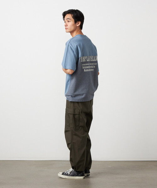 Purple&Yellow（パープルアンドイエロー）の「バックプリント 布帛切り替えTシャツ（Tシャツ/カットソー・メンズ・ブルー/ブラック/オートミール・LARGE/MEDIUM/SMALL）」の13枚目の写真