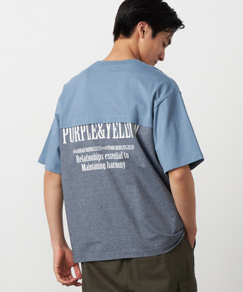 Purple&Yellow（パープルアンドイエロー）の「バックプリント 布帛切り替えTシャツ（Tシャツ/カットソー・メンズ・ブルー/ブラック/オートミール・LARGE/MEDIUM/SMALL）」の15枚目の写真