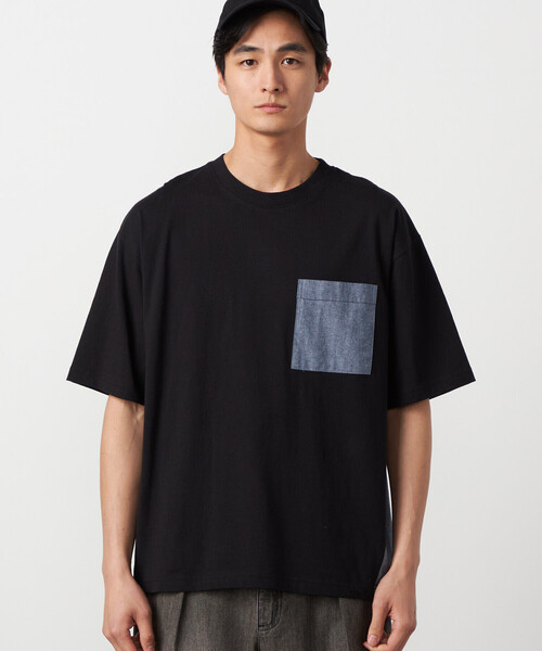 Purple&Yellow（パープルアンドイエロー）の「バックプリント 布帛切り替えTシャツ（Tシャツ/カットソー・メンズ・ブルー/ブラック/オートミール・LARGE/MEDIUM/SMALL）」の16枚目の写真