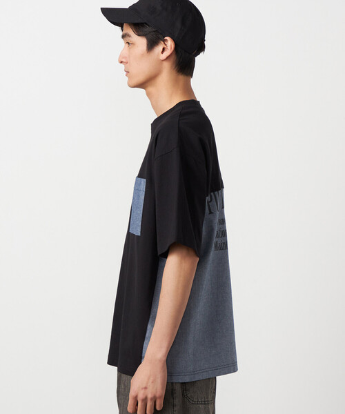 Purple&Yellow（パープルアンドイエロー）の「バックプリント 布帛切り替えTシャツ（Tシャツ/カットソー・メンズ・ブルー/ブラック/オートミール・LARGE/MEDIUM/SMALL）」の17枚目の写真