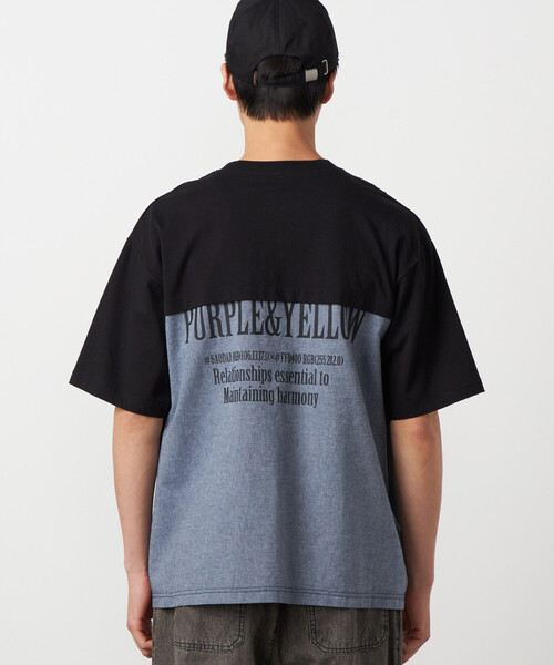 Purple&Yellow（パープルアンドイエロー）の「バックプリント 布帛切り替えTシャツ（Tシャツ/カットソー・メンズ・ブルー/ブラック/オートミール・LARGE/MEDIUM/SMALL）」の18枚目の写真