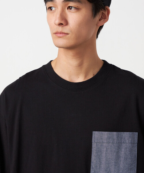 Purple&Yellow（パープルアンドイエロー）の「バックプリント 布帛切り替えTシャツ（Tシャツ/カットソー・メンズ・ブルー/ブラック/オートミール・LARGE/MEDIUM/SMALL）」の19枚目の写真