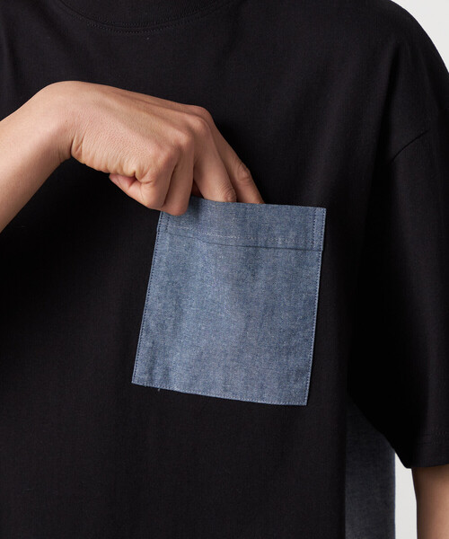 Purple&Yellow（パープルアンドイエロー）の「バックプリント 布帛切り替えTシャツ（Tシャツ/カットソー・メンズ・ブルー/ブラック/オートミール・LARGE/MEDIUM/SMALL）」の20枚目の写真