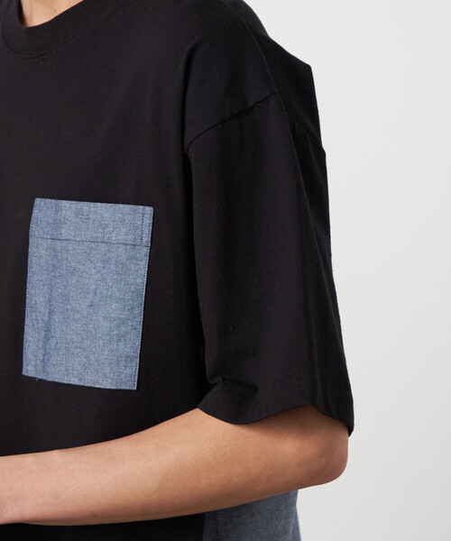 Purple&Yellow（パープルアンドイエロー）の「バックプリント 布帛切り替えTシャツ（Tシャツ/カットソー・メンズ・ブルー/ブラック/オートミール・LARGE/MEDIUM/SMALL）」の21枚目の写真