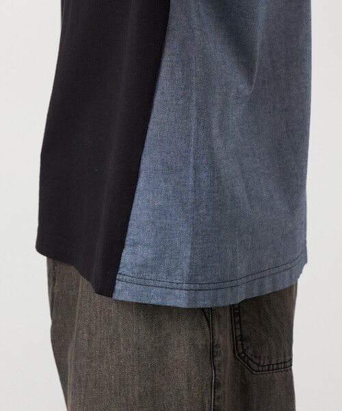 Purple&Yellow（パープルアンドイエロー）の「バックプリント 布帛切り替えTシャツ（Tシャツ/カットソー・メンズ・ブルー/ブラック/オートミール・LARGE/MEDIUM/SMALL）」の22枚目の写真