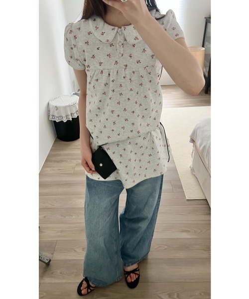 GIUNON(ジウノン)の「round collar flower tunic / ラウンドカラーフラワーチュニック(シャツ/ブラウス・レディース・アイボリー/グレー・FREE)」の22枚目の写真
