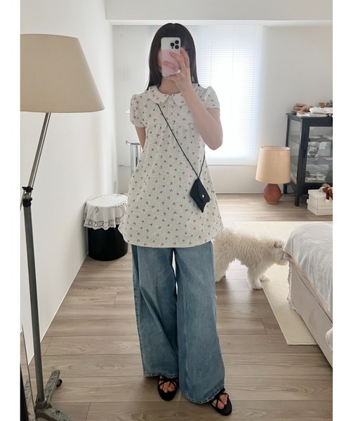 GIUNON(ジウノン)の「round collar flower tunic / ラウンドカラーフラワーチュニック(シャツ/ブラウス・レディース・アイボリー/グレー・FREE)」の21枚目の写真