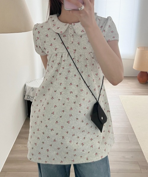 round collar flower tunic / ラウンドカラーフラワーチュニック