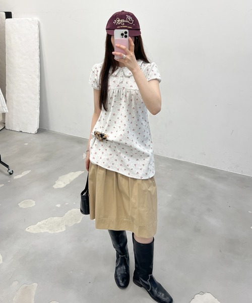 round collar flower tunic / ラウンドカラーフラワーチュニック