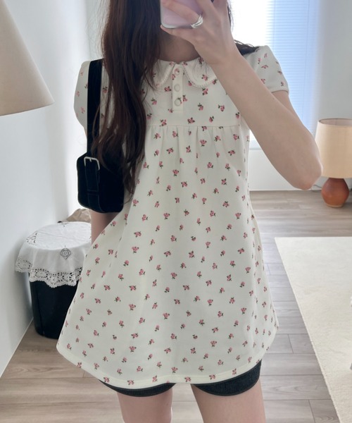 GIUNON(ジウノン)の「round collar flower tunic / ラウンドカラーフラワーチュニック(シャツ/ブラウス・レディース・アイボリー/グレー・FREE)」の5枚目の写真