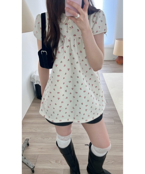 GIUNON(ジウノン)の「round collar flower tunic / ラウンドカラーフラワーチュニック(シャツ/ブラウス・レディース・アイボリー/グレー・FREE)」の7枚目の写真