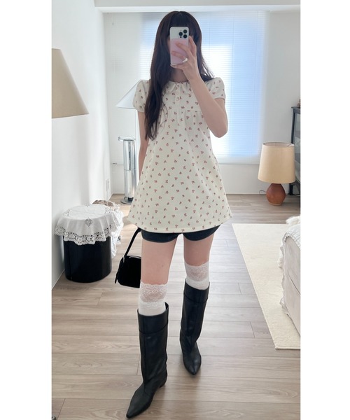 round collar flower tunic / ラウンドカラーフラワーチュニック