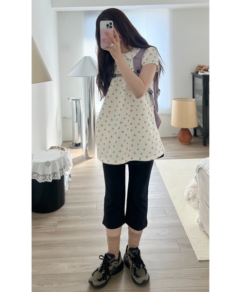 GIUNON(ジウノン)の「round collar flower tunic / ラウンドカラーフラワーチュニック(シャツ/ブラウス・レディース・アイボリー/グレー・FREE)」の9枚目の写真