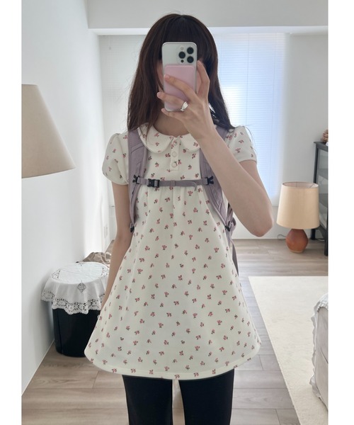 round collar flower tunic / ラウンドカラーフラワーチュニック