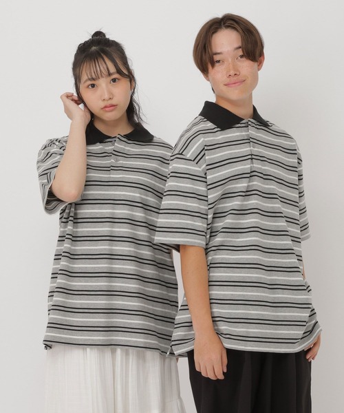 GLOBAL WORK(グローバルワーク)の「ボーダーポロシャツ/AND YUA ANY/633806(ポロシャツ・キッズ・ネイビー/グレー・170cm/150cm/160cm)」の2枚目の写真