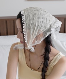 UNE MANSION（ユヌマンション）の「【2026SS新作アイテム】チェックレースフリルスカーフヘアーバンダナ（バンダナ/スカーフ）」