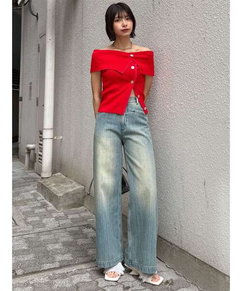 MURUA（ムルーア）の「レイヤードライクオフショルダーニット（ニット/セーター・レディース・グレー/アイボリー/レッド・FREE）」の22枚目の写真