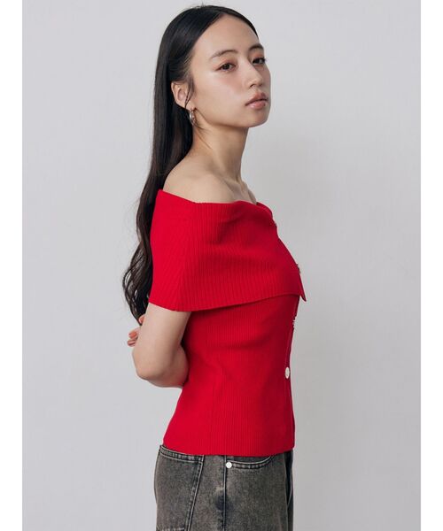 MURUA(ムルーア)の「レイヤードライクオフショルダーニット 夏服(ニット/セーター・レディース・グレー/アイボリー/レッド・FREE)」の19枚目の写真