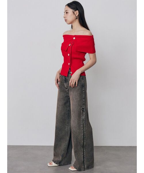MURUA(ムルーア)の「レイヤードライクオフショルダーニット 夏服(ニット/セーター・レディース・グレー/アイボリー/レッド・FREE)」の22枚目の写真