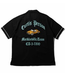 ［HOUSTON ヒューストン］CAR EMB RAYON BOWLING /S SHIRT カー ロゴ チェーン刺繍 ボウリングシャツ 半袖 / オープンカラーシャツ / 開襟シャツ