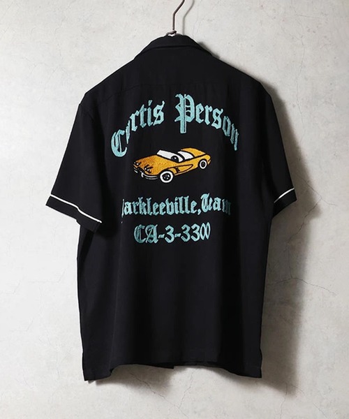 HOUSTON（ヒューストン）の「［HOUSTON ヒューストン］CAR EMB RAYON BOWLING /S SHIRT カー ロゴ チェーン刺繍 ボウリングシャツ 半袖 / オープンカラーシャツ / 開襟シャツ（シャツ/ブラウス・メンズ・マスタード/オフホワイト/ブラック・M/XL/L）」の4枚目の写真