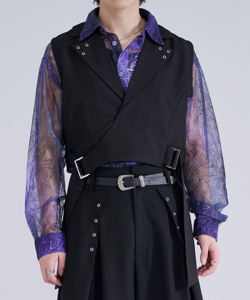 Ellno Loset(エルノロゼット)の「ハトメデザインダブルベルトジレ/SETUP対応(ベスト・メンズ・ブラック/グレー・MEDIUM/SMALL/LARGE)」の19枚目の写真