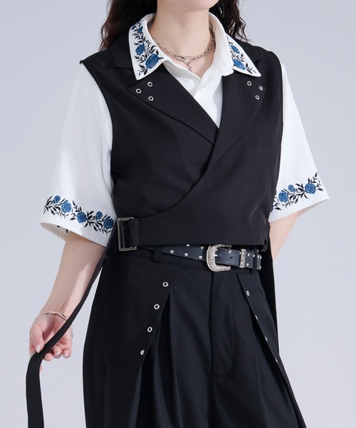 Ellno Loset(エルノロゼット)の「ハトメデザインダブルベルトジレ/SETUP対応(ベスト・メンズ・ブラック/グレー・MEDIUM/SMALL/LARGE)」の11枚目の写真