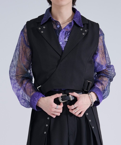 Ellno Loset(エルノロゼット)の「ハトメデザインダブルベルトジレ/SETUP対応(ベスト・メンズ・ブラック/グレー・MEDIUM/SMALL/LARGE)」の20枚目の写真